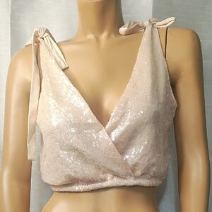 Forever 21 Sequin Crop Top‎ in Light Pink